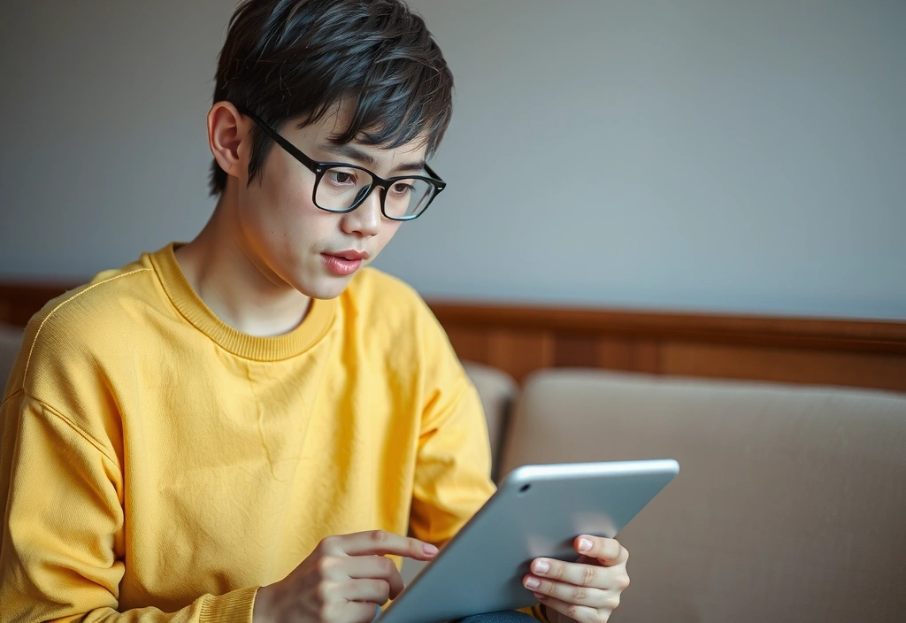 Person liest FAQs auf einem Tablet