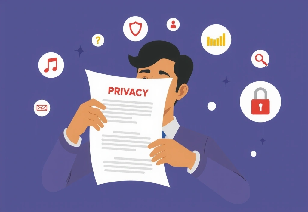 Illustration einer Person, die sich mit Datenschutzrichtlinien beschäftigt