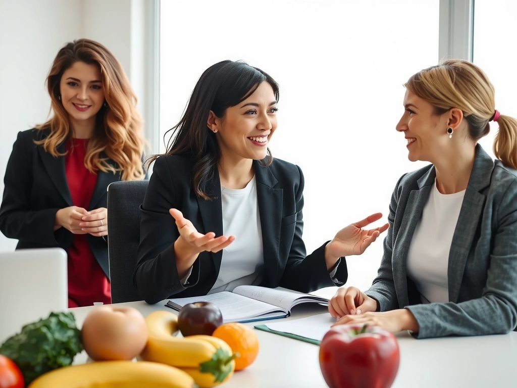 Eine lächelnde Frau berät eine Klientin über gesunde Ernährung