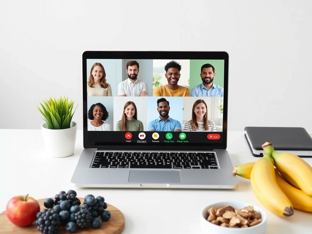 Gruppe von Menschen nimmt an einem Online-Workshop über gesunde Ernährung teil