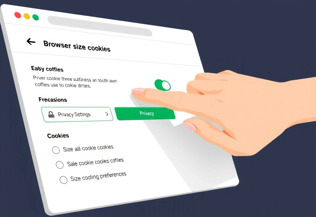 Illustration von Browser-Cookies und Privatsphäre-Einstellungen, symbolisiert durch eine Hand, die Cookies verwaltet.