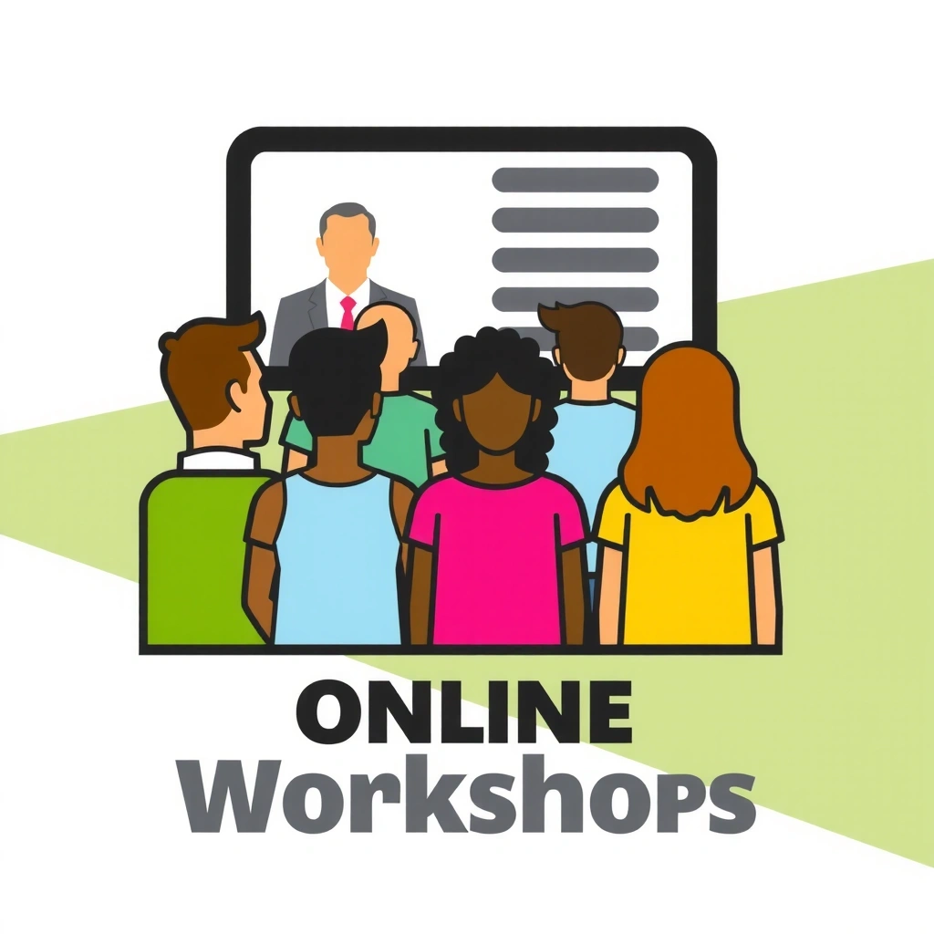 Symbol für Online-Workshops: Gruppe von Menschen vor einem Bildschirm