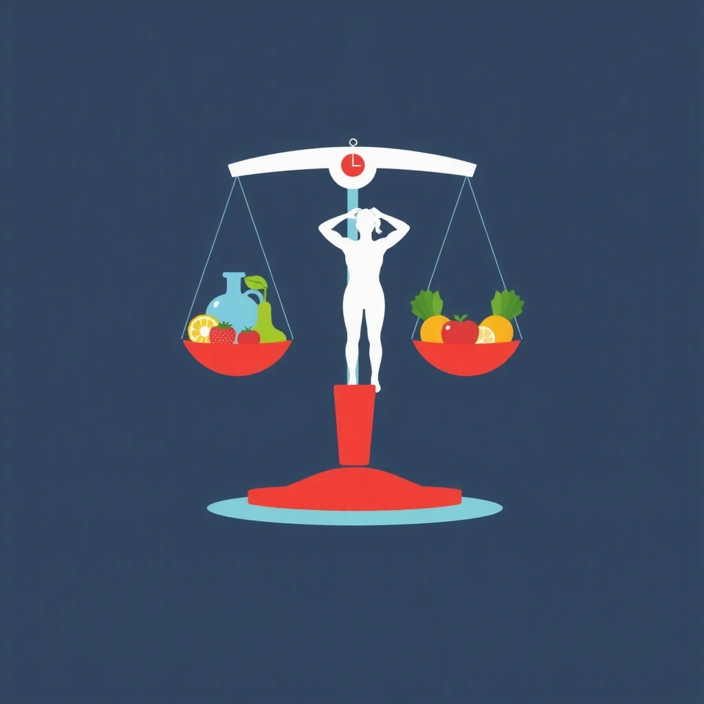 Symbol für Gewichtsmanagement: Waage und gesunde Lebensmittel